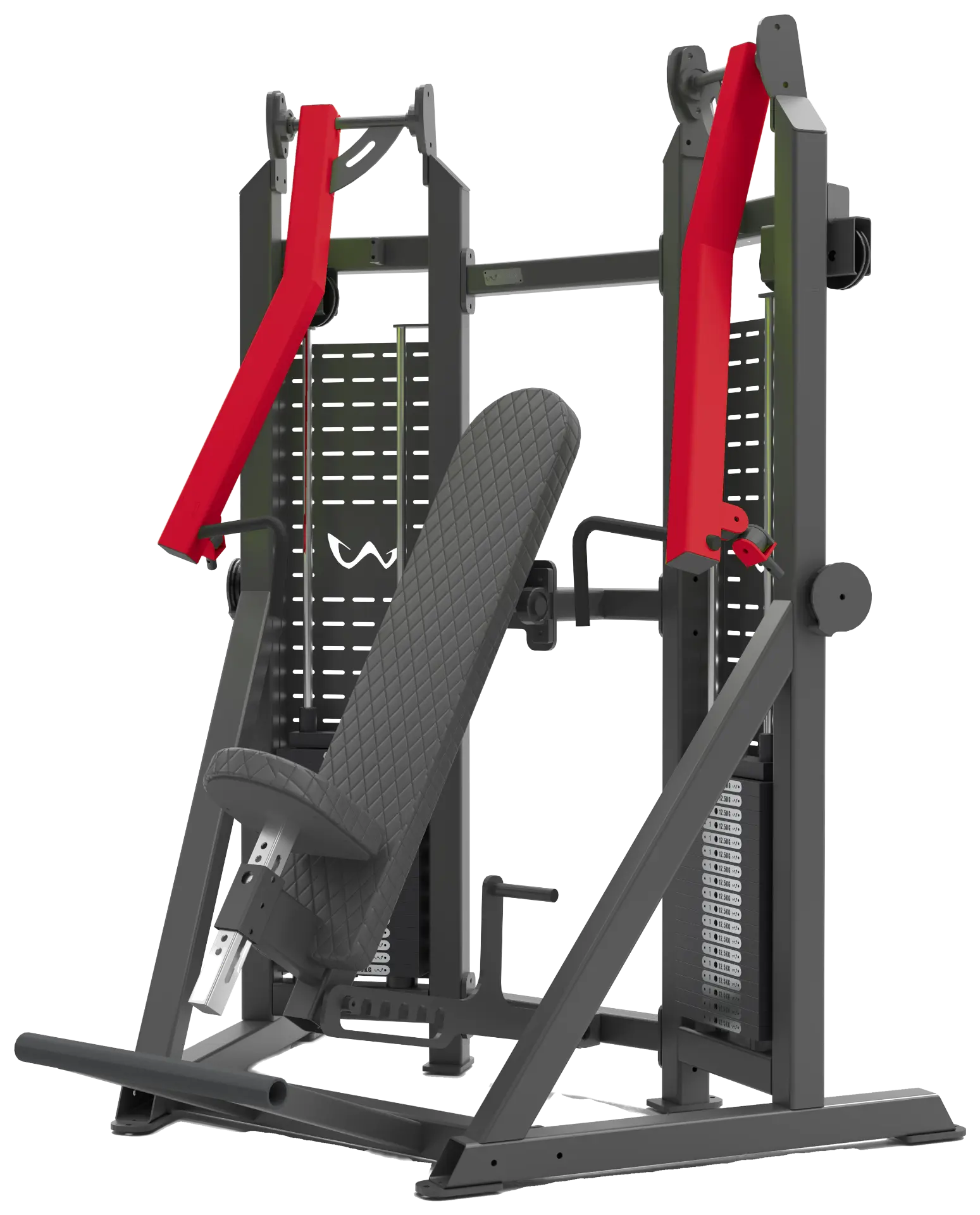 Watson chest press, matte black frame with signal red arms