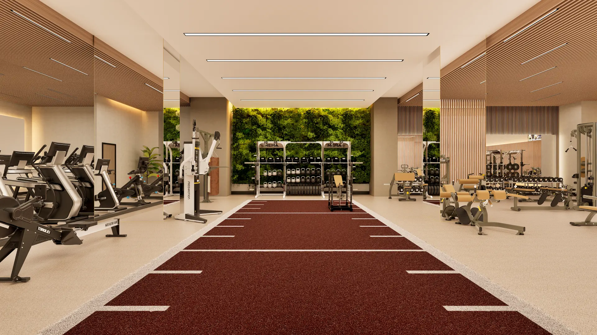 Photorealistic render of the finished gym