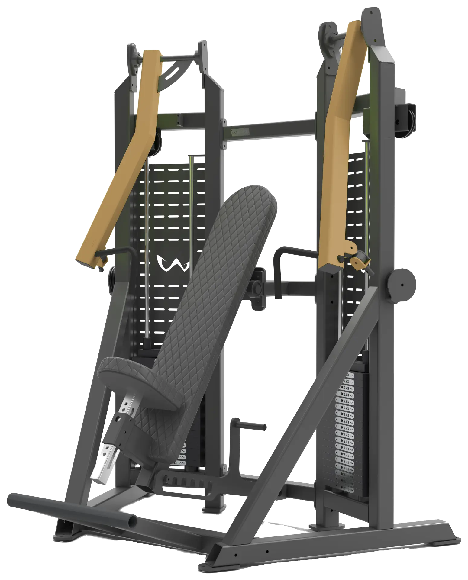 Watson chest press, matte black frame with champagne gold arms