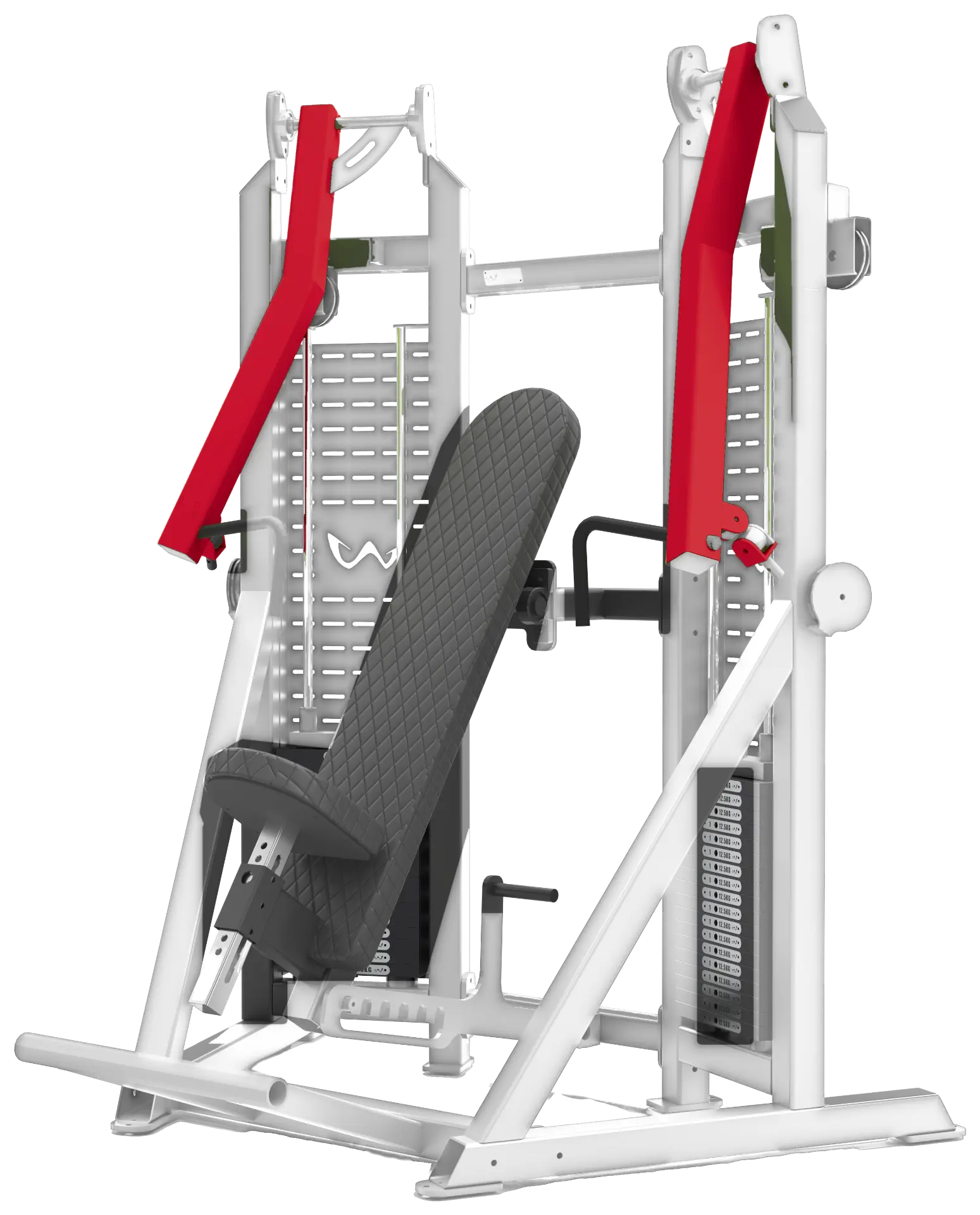 Watson chest press, white frame with signal red arms