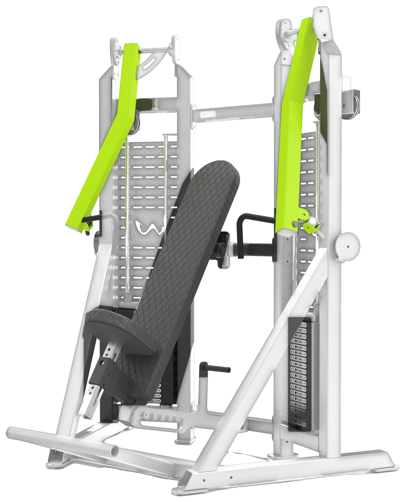 Watson chest press, white frame with electric lime arms