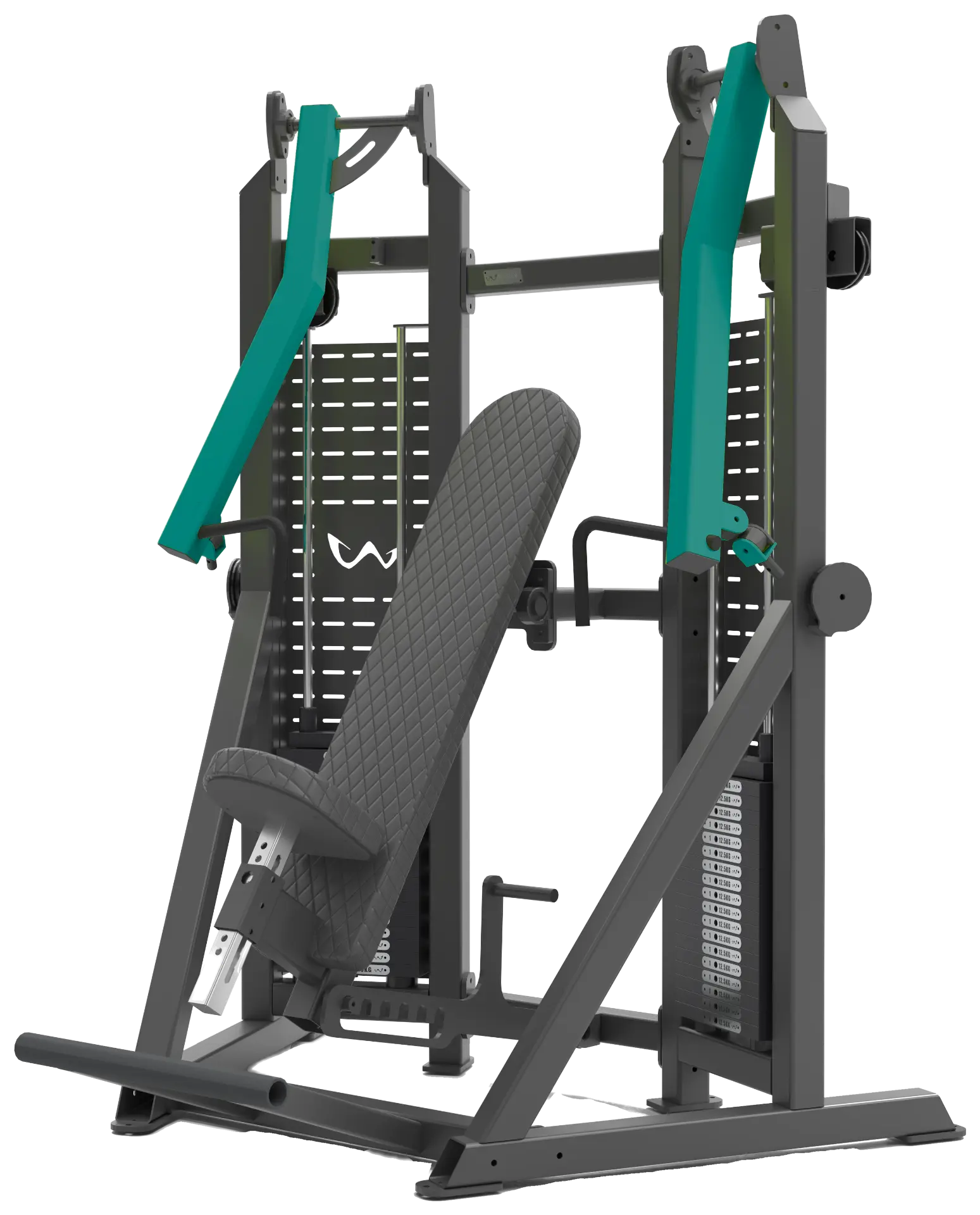 Watson chest press, matte black frame with teal arms