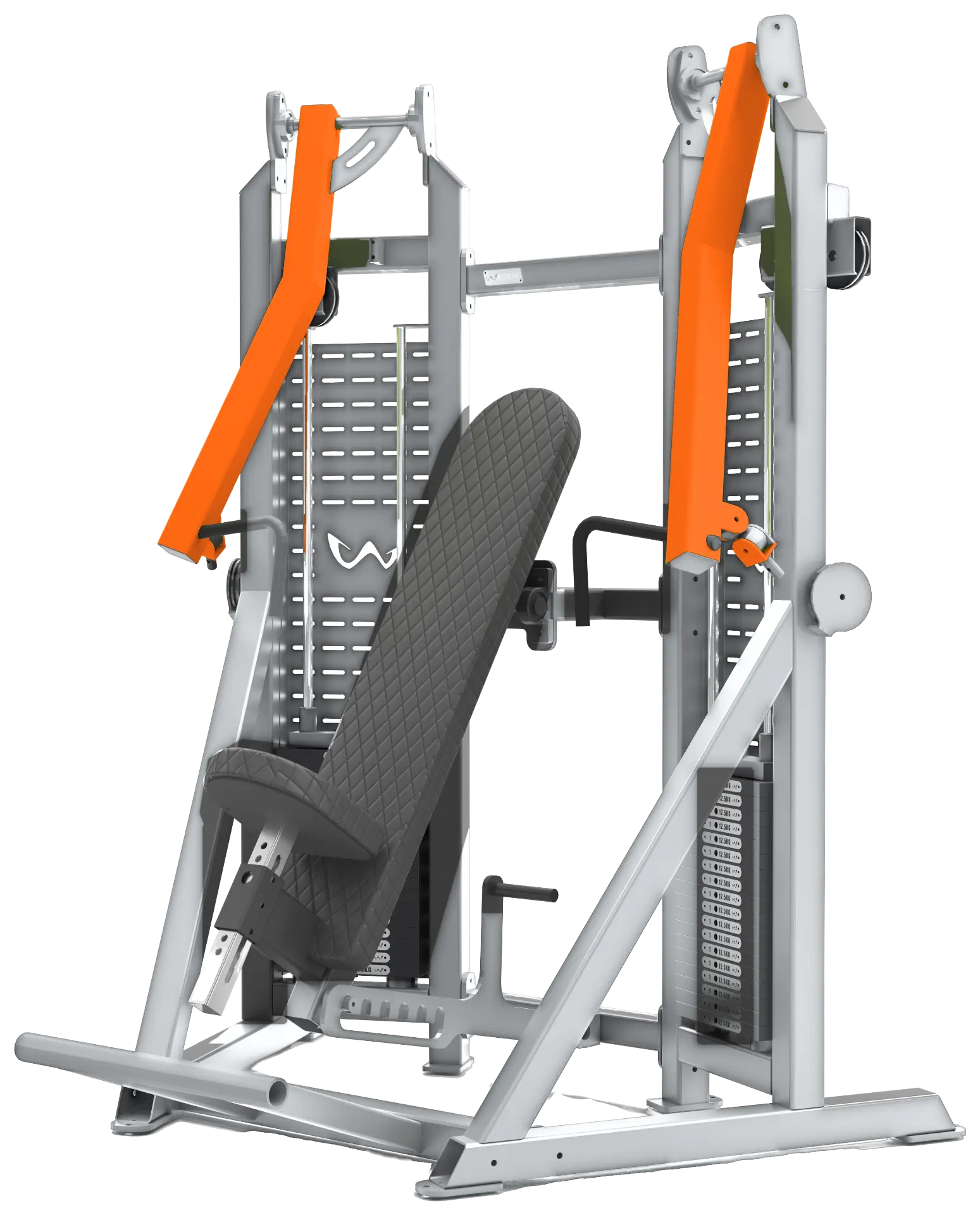 Watson chest press, silver frame with safety orange arms
