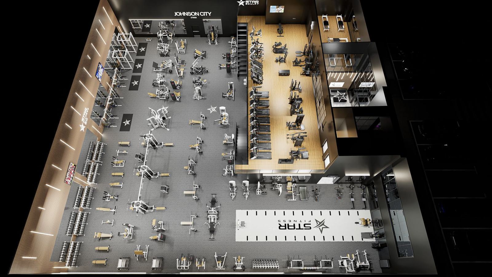 Full-service club · Tennessee: gym design render, view 8