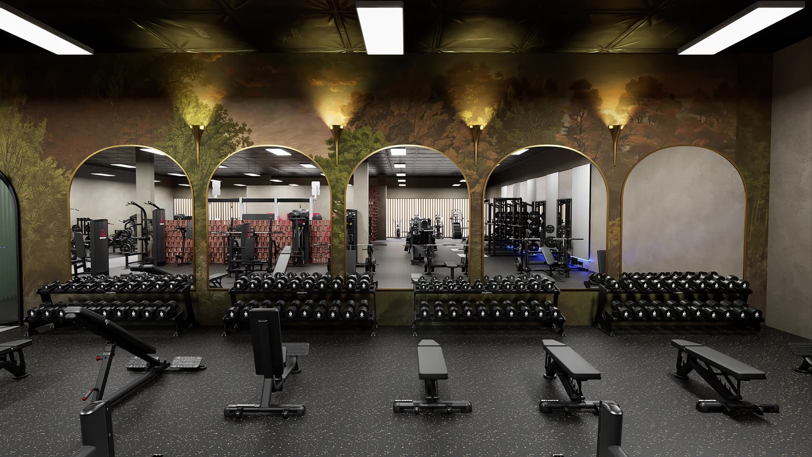 Strength and recovery club: gym design render, view 6