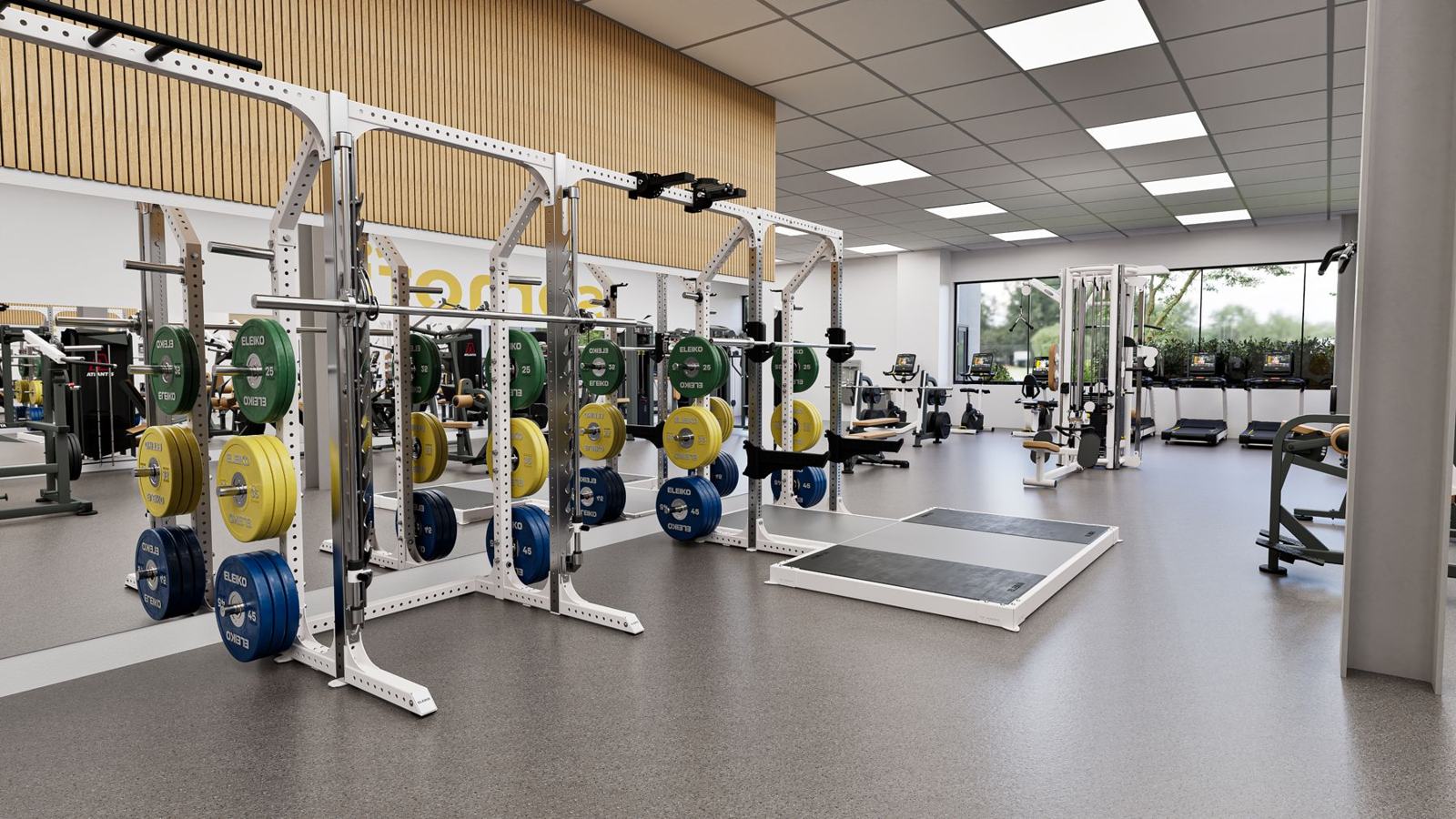 Boutique club with recovery: gym design render, view 2