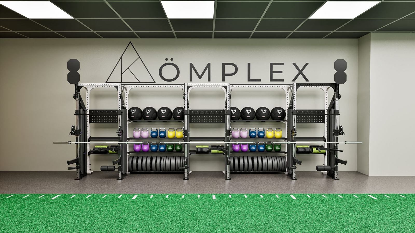Boutique club with recovery: gym design render, view 3
