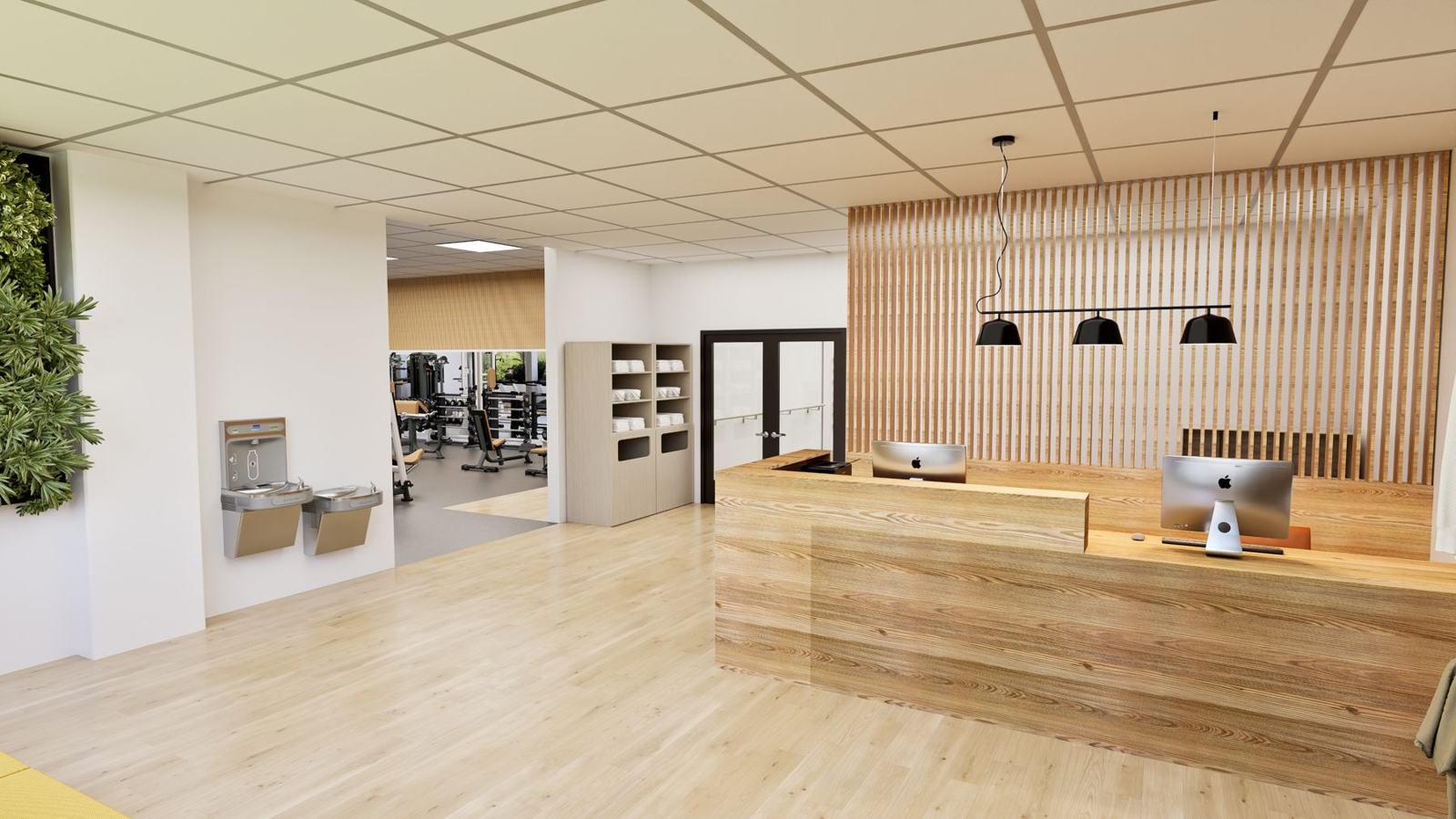 Boutique club with recovery: gym design render, view 4