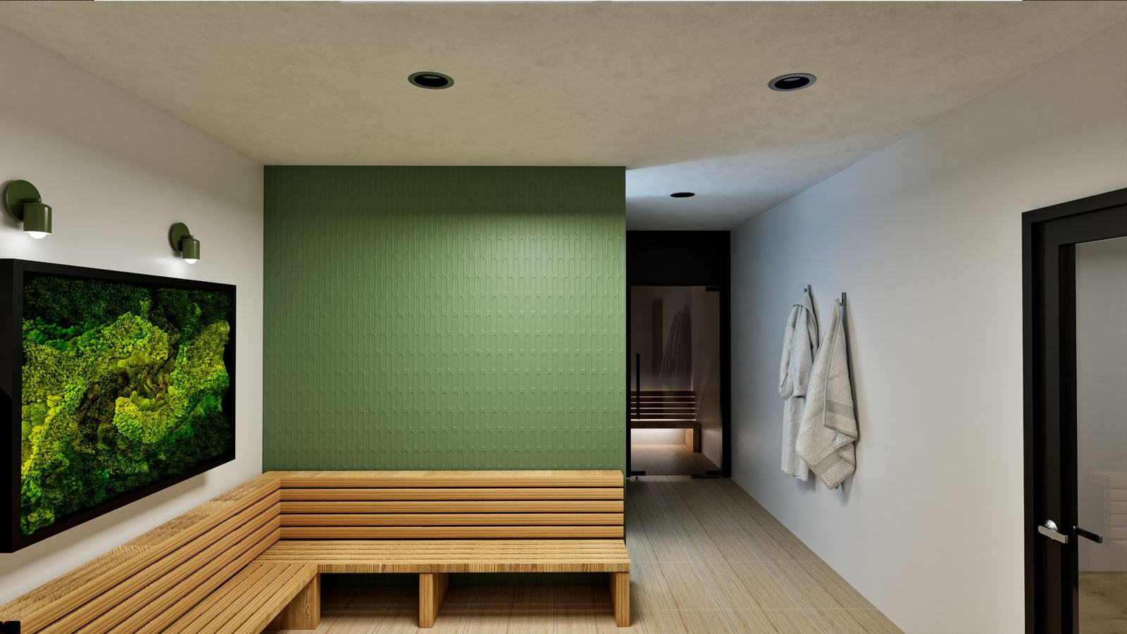 Boutique club with recovery: gym design render, view 6