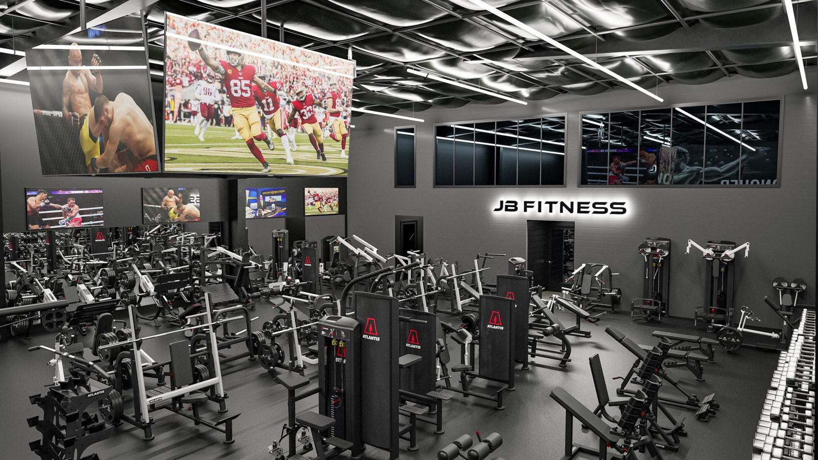 Strength gym with retail: gym design render