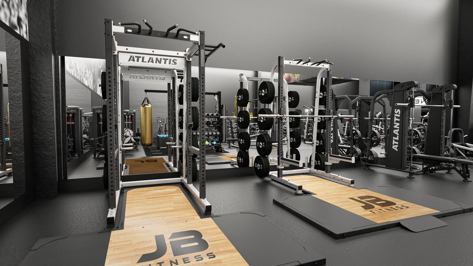 Strength gym with retail: gym design render, view 4