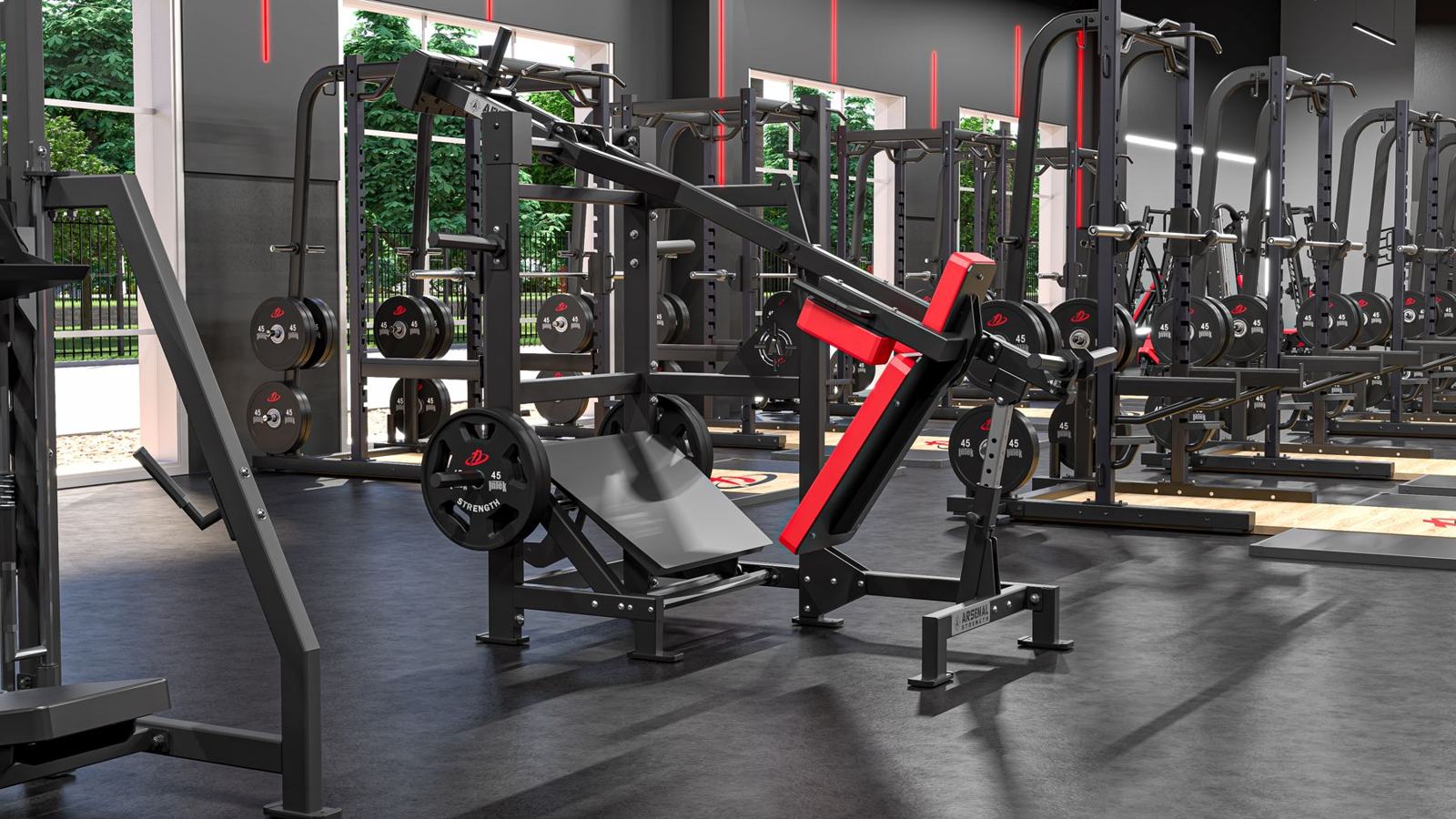 Large-format health club: gym design render, view 2