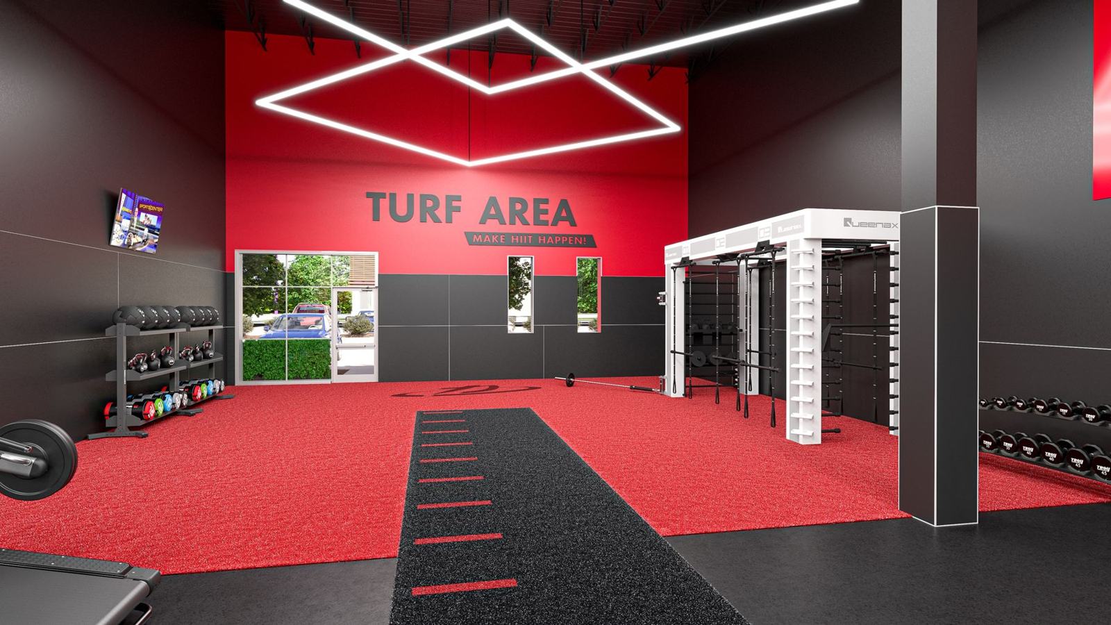Large-format health club: gym design render, view 3