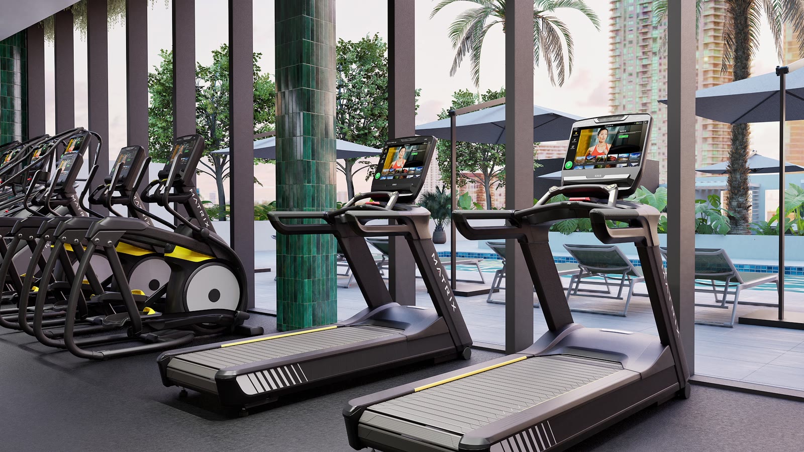 Multifamily fitness center design for a luxury residential tower in Miami