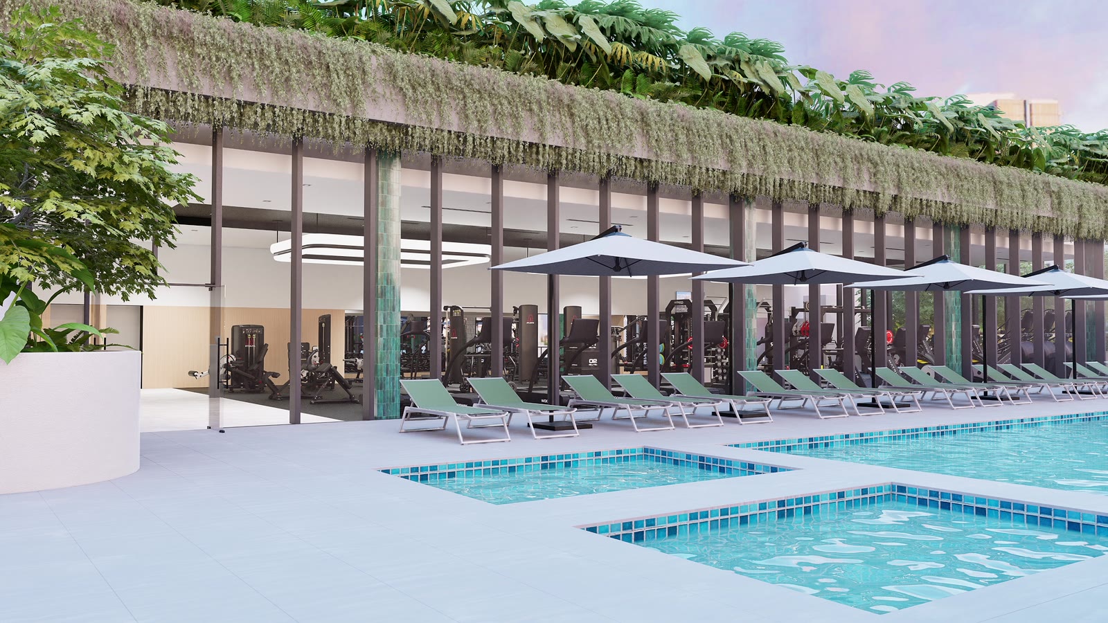 Luxury residential tower · Miami: gym design render, view 2