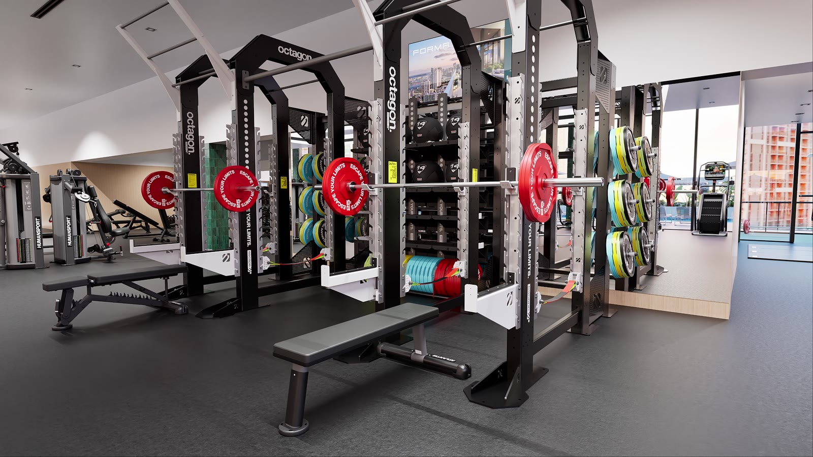 Luxury residential tower · Miami: gym design render, view 3