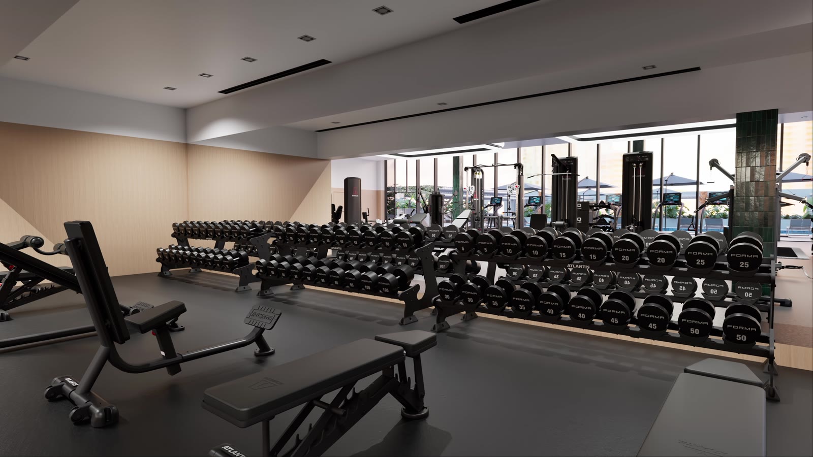 Luxury residential tower · Miami: gym design render, view 7