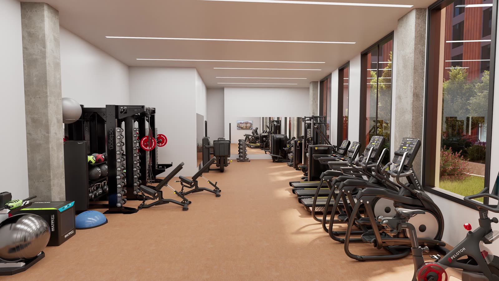 Apartment community · Portland: gym design render, view 1
