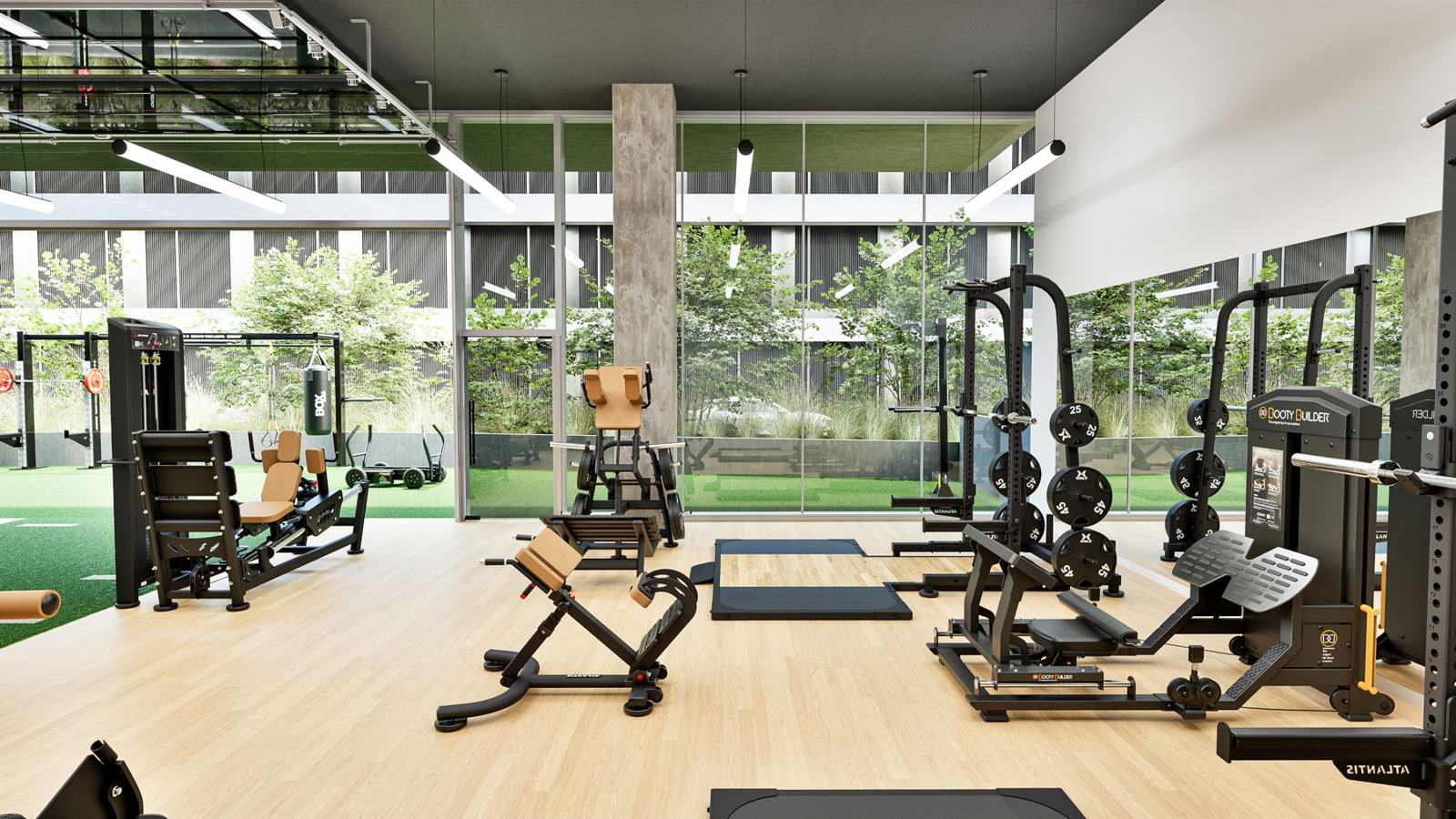 Corporate campus with courtyard: gym design render, view 2