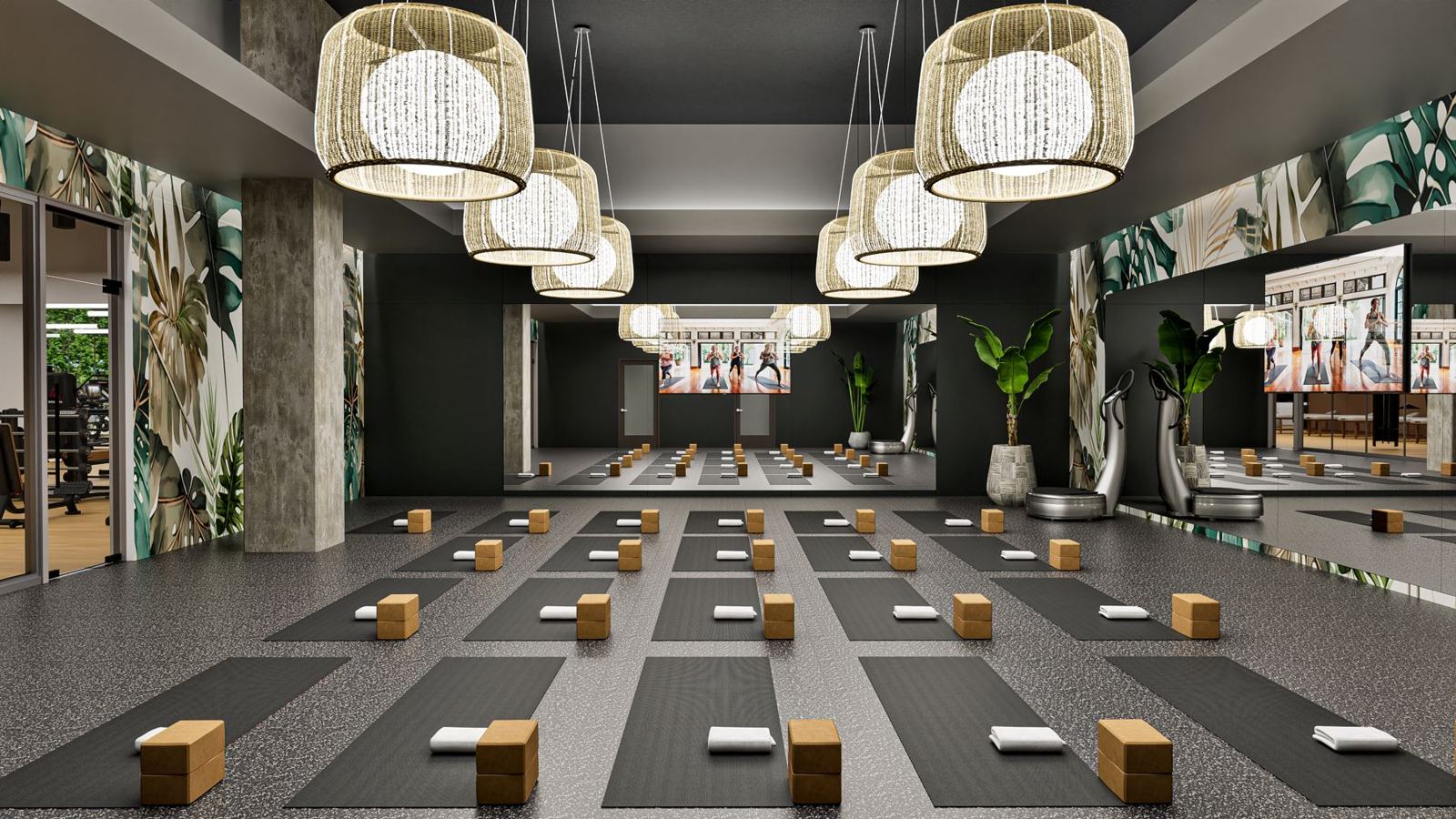 Corporate campus with courtyard: gym design render, view 4