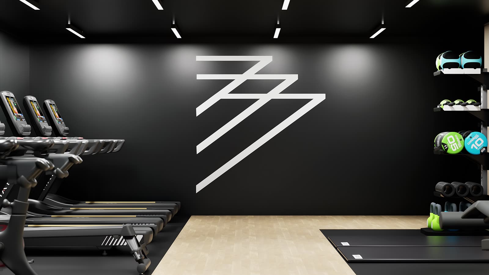 Corporate fitness center · Bay Area: gym design render, view 1