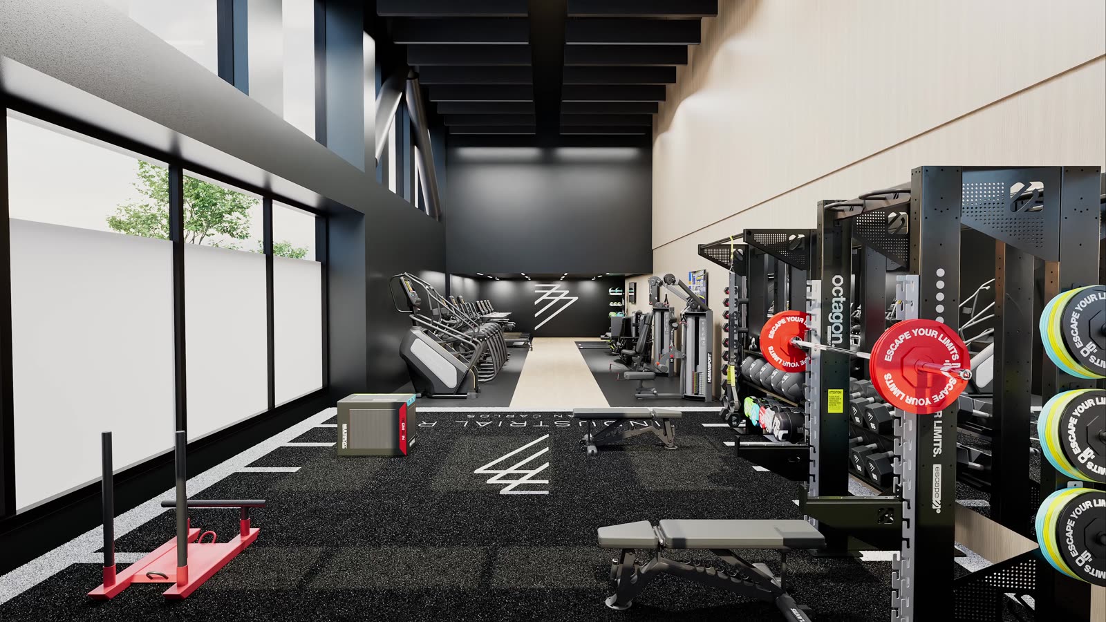 Corporate fitness center · Bay Area: gym design render, view 2