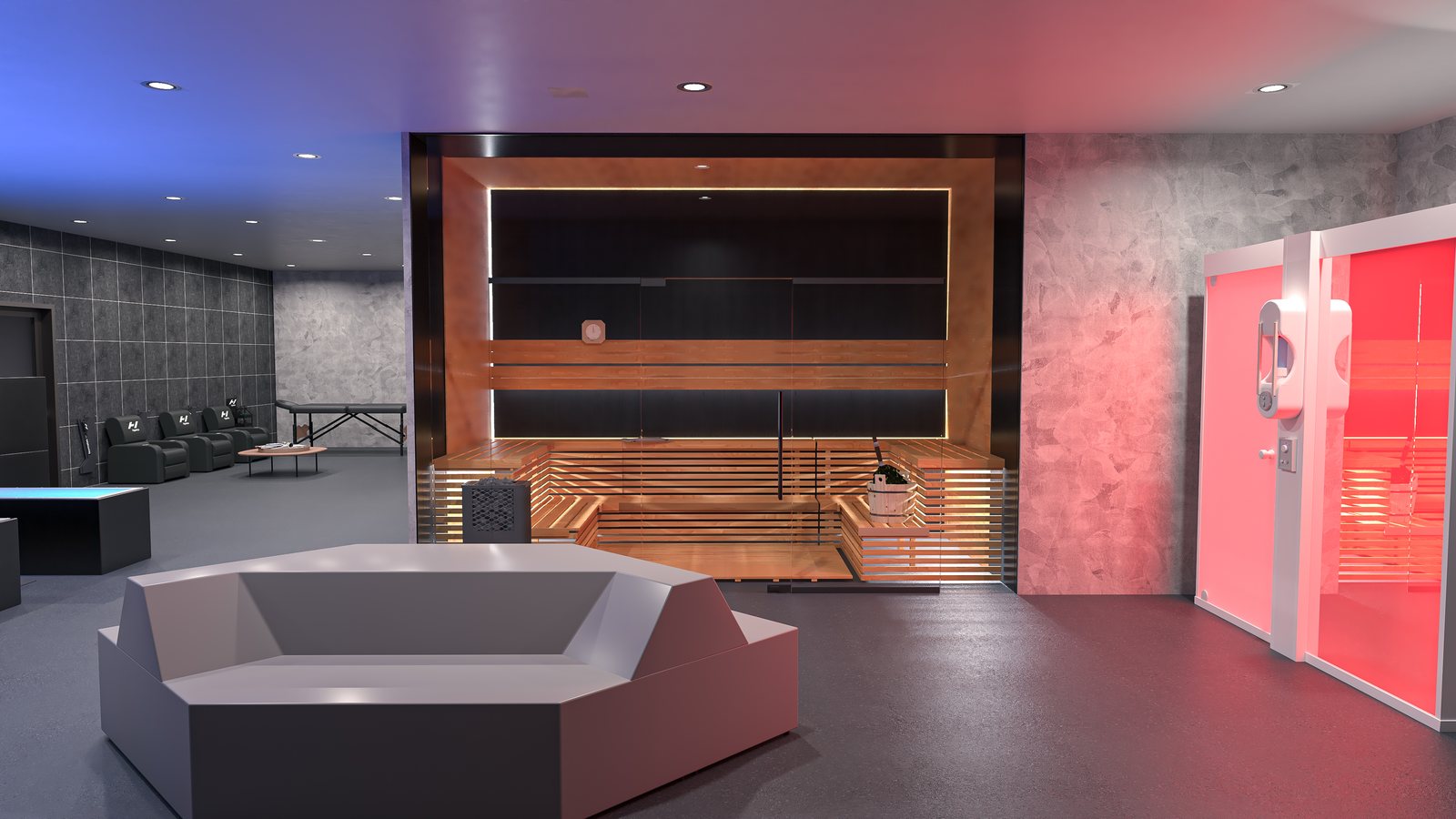 Recovery and wellness: gym design render, view 3
