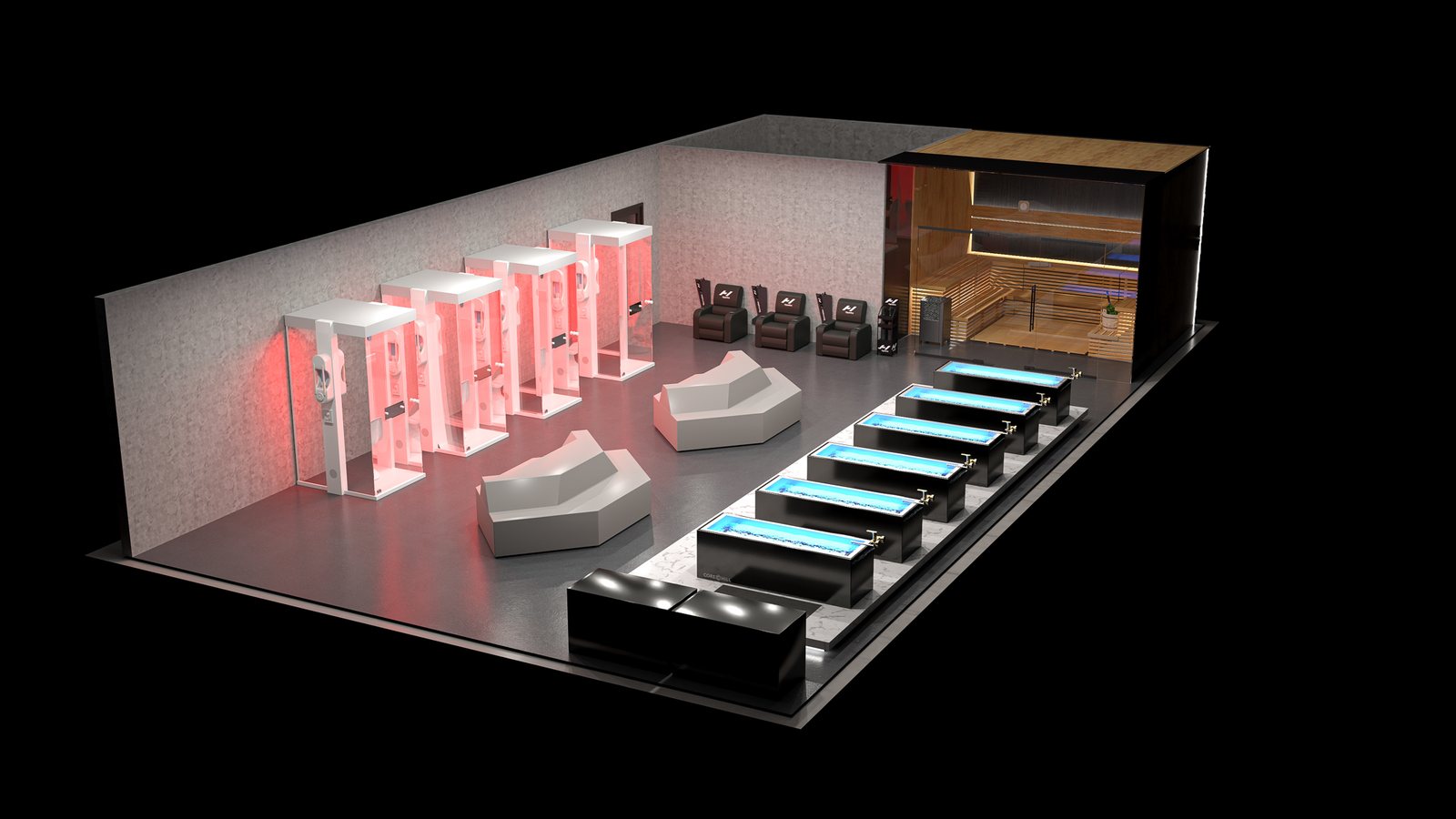 Recovery and wellness: gym design render, view 6